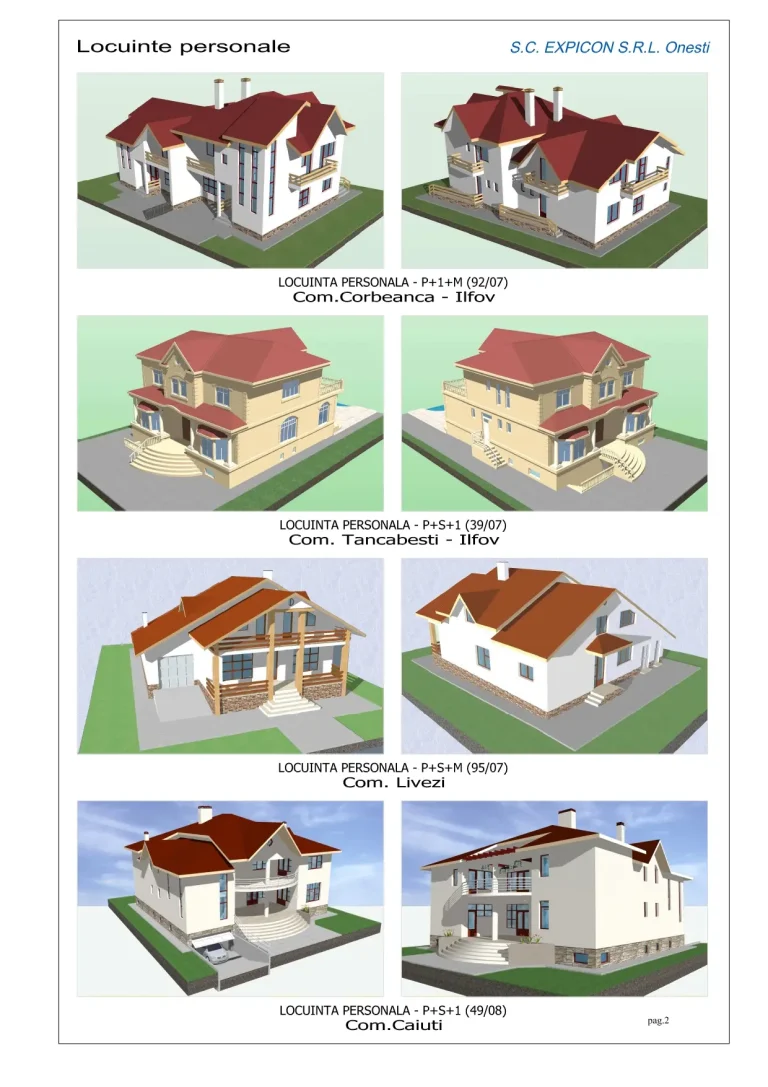 Proiecte case personale în Corbeanca și Tâncăbești (Ilfov), Livezi și Căiuți (Bacău)