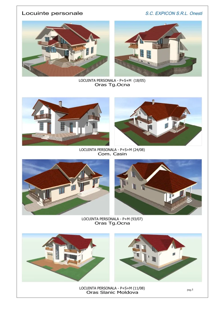 Proiecte locuințe personale în Târgu Ocna, Cașin și Slănic Moldova