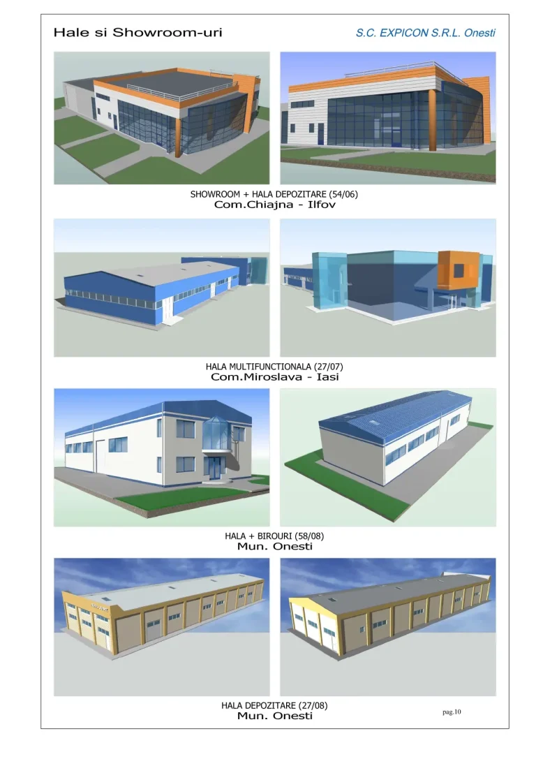Proiecte hale de depozitare, hale multifuncționale și showroom-uri în Onești, Chiajna și Miroslava
