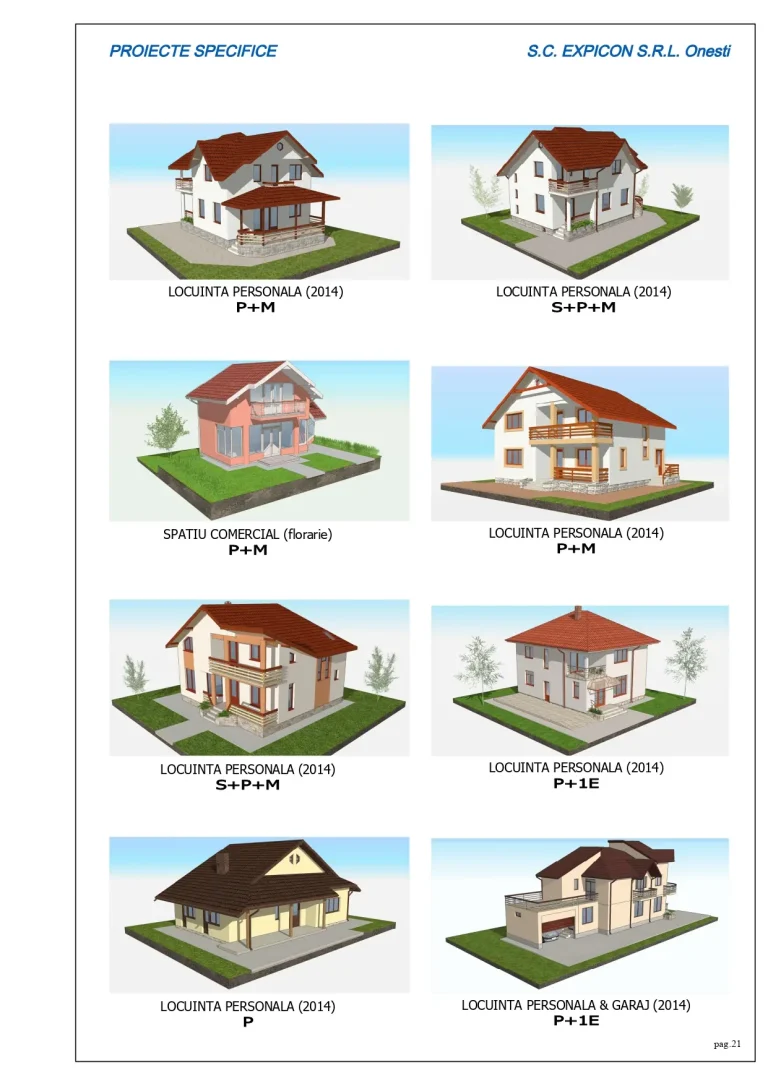 Proiecte case personale P+M și S+P+M realizate în 2014, județul Bacău