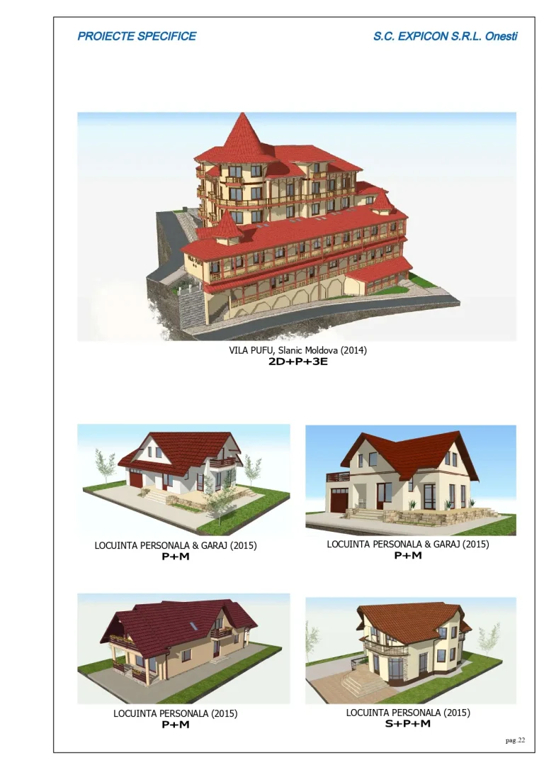 Proiect Vila Pufu Slănic Moldova și locuințe cu garaj din 2015