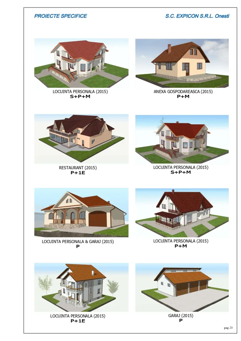 Proiecte locuințe, anexă gospodărească, restaurant și garaj din 2015, județul Bacău